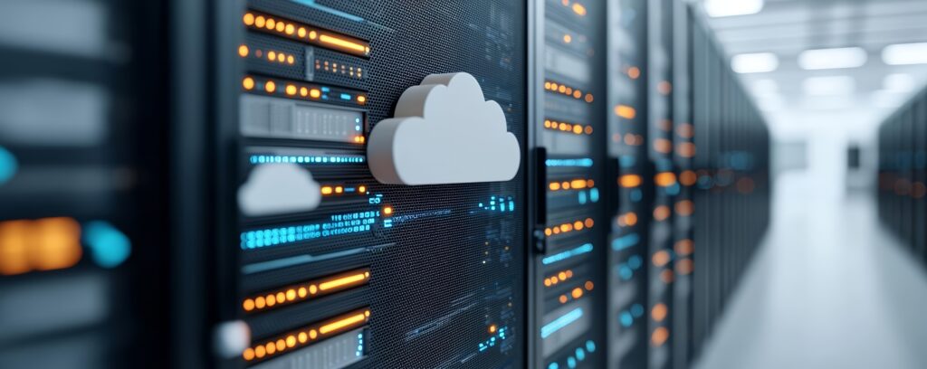 Cloud backup servers in a secure data center representing private cloud storage and data migration